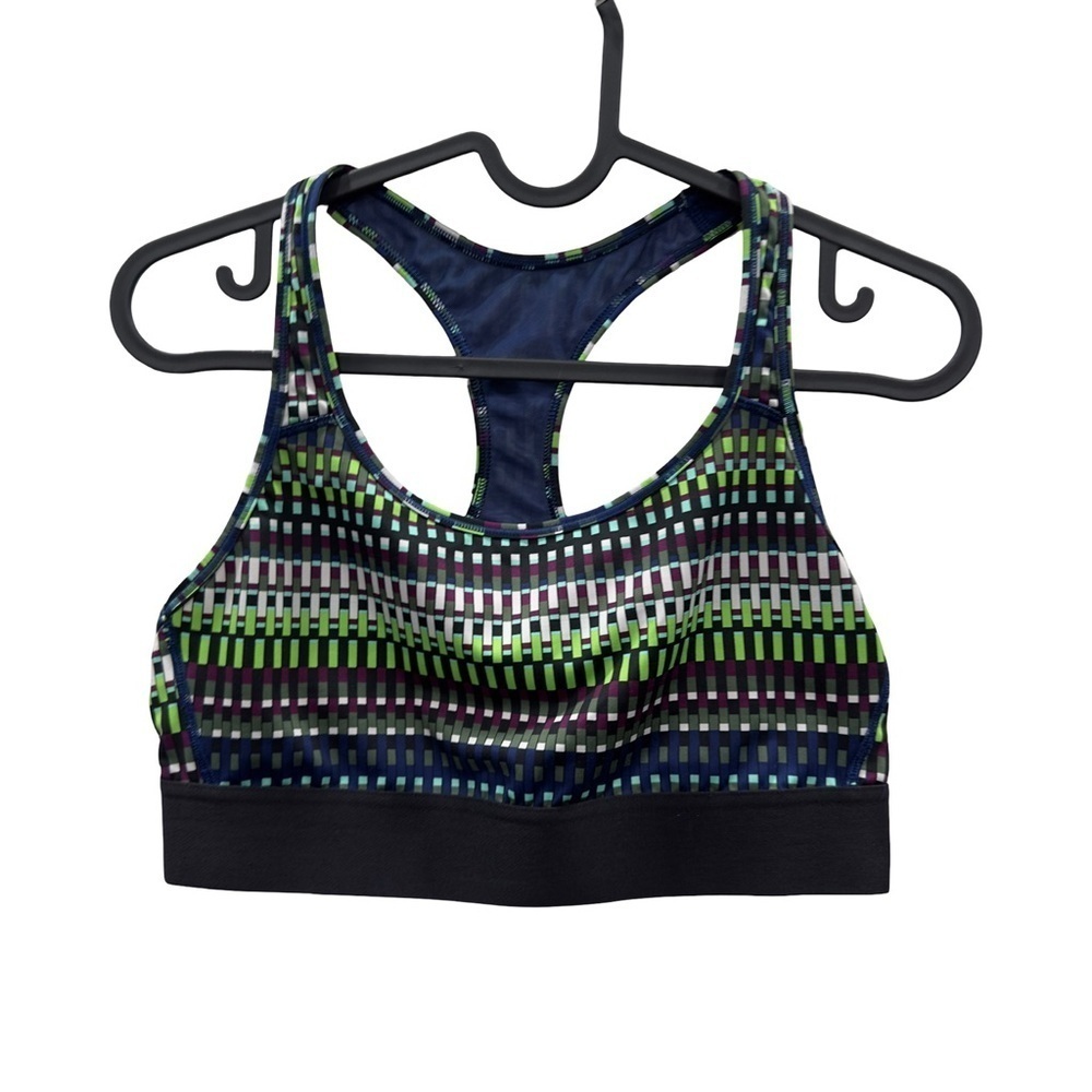 VICTORIA SPORT Sports Bra Women Size M Colorful Striped Mesh Lined Band Gym Yoga
